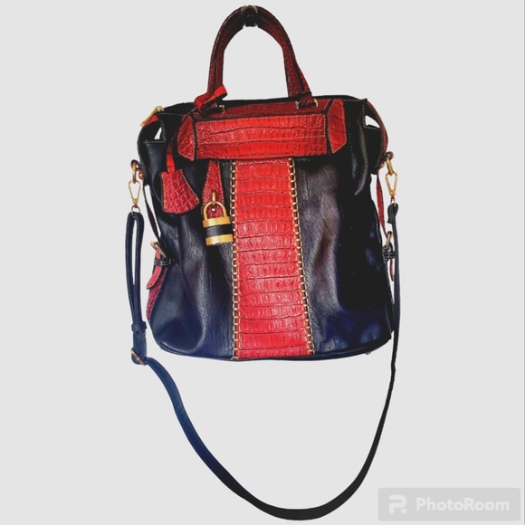 Mellow World Black and Red Croc Embossed Purse with Crossbody Strap - Picture 1 of 12